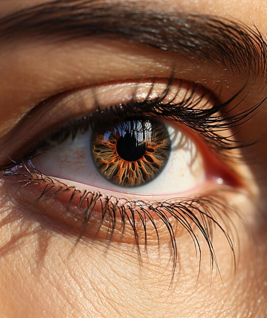 Stylized illustration of a female eye with long luscious eyelashes