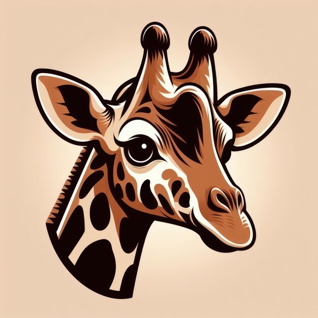 A stylized illustration of a giraffe on a solid light brown background