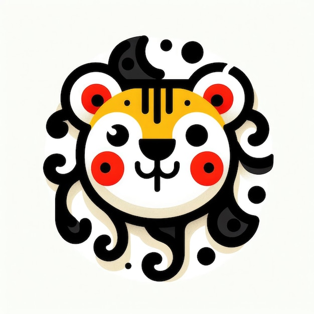 stylized illustration of a lion rendered in a playful and abstract style The lion has a large