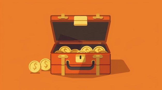 A stylized image of a briefcase filled with golden coins AI generated illustration