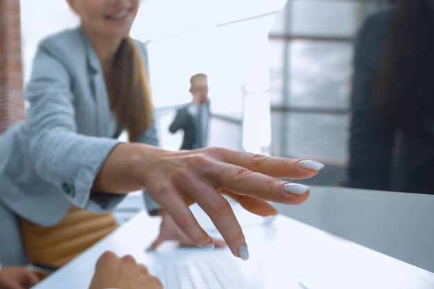 Stylized image business woman talking with a colleague photo with copy space