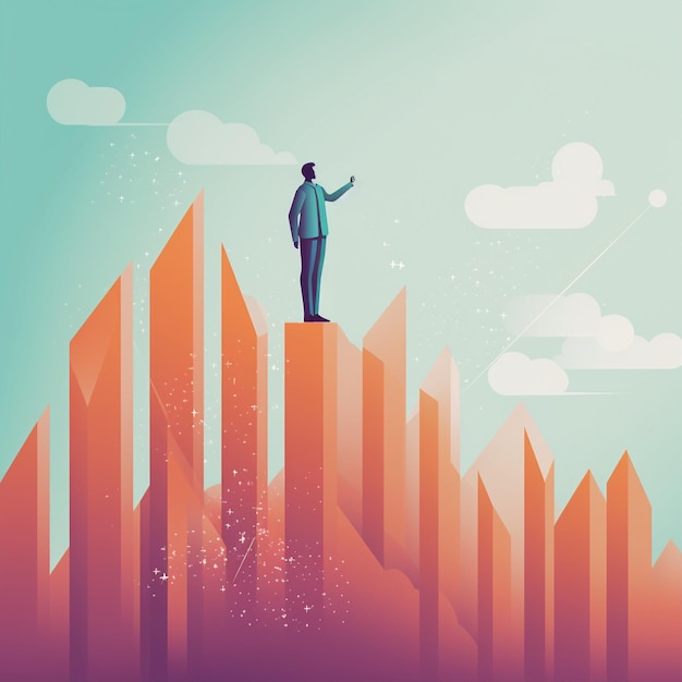 Photo stylized image of person standing on upwardrising graph for financial success and growth