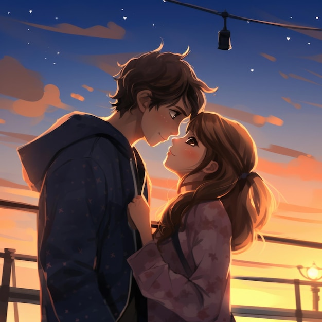 stylized images of a girl and a Korean guy in love