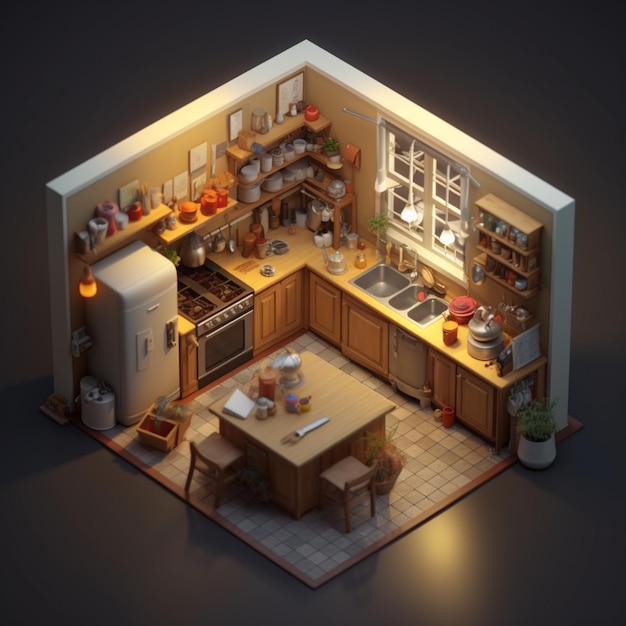 Photo stylized isometric kitchen