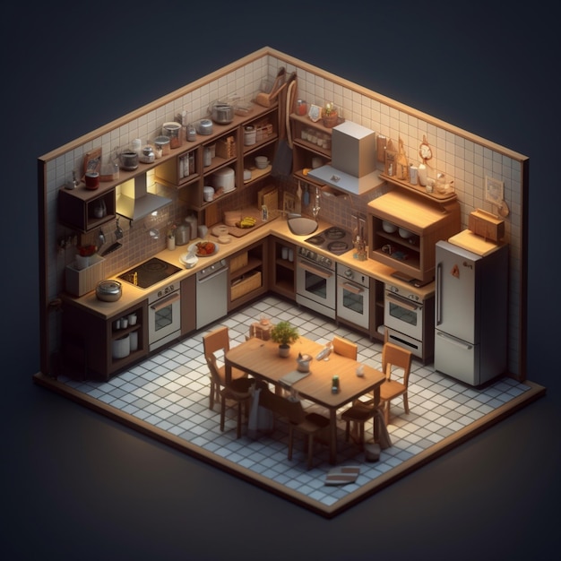 Photo stylized isometric kitchen