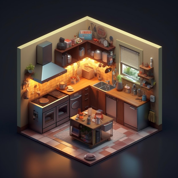 Photo stylized isometric kitchen