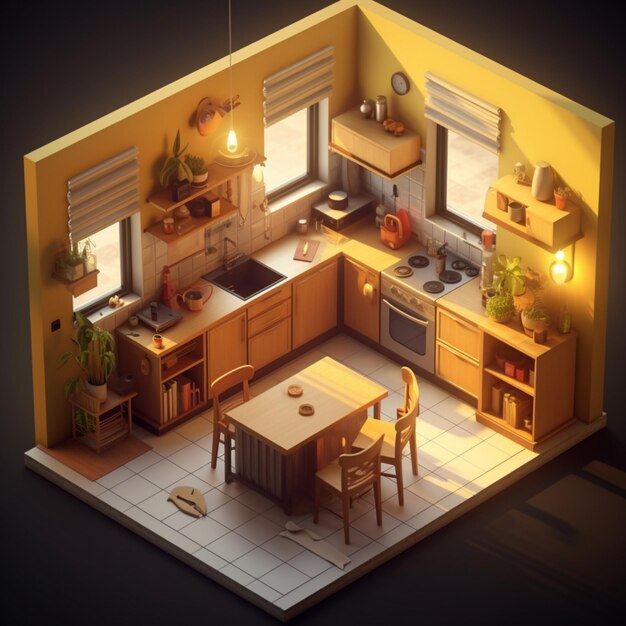 Photo stylized isometric kitchen