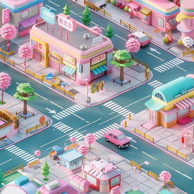 Photo stylized isometric street