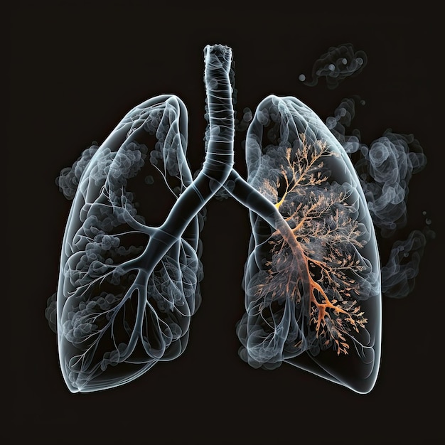 Stylized lungs sick from tobacco smoke