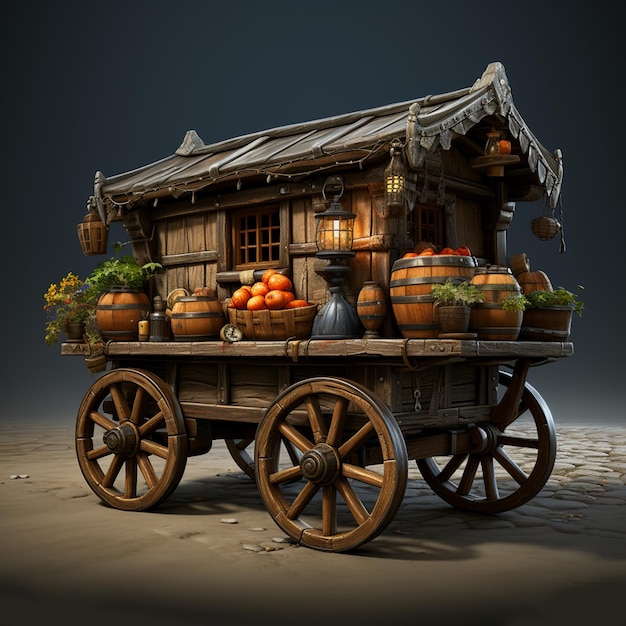 Photo stylized medieval cart