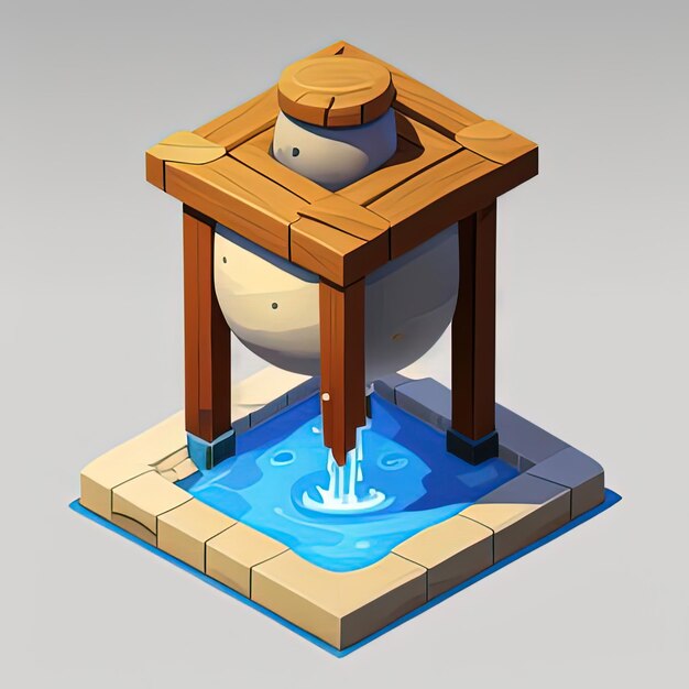 Photo stylized old water well game asset