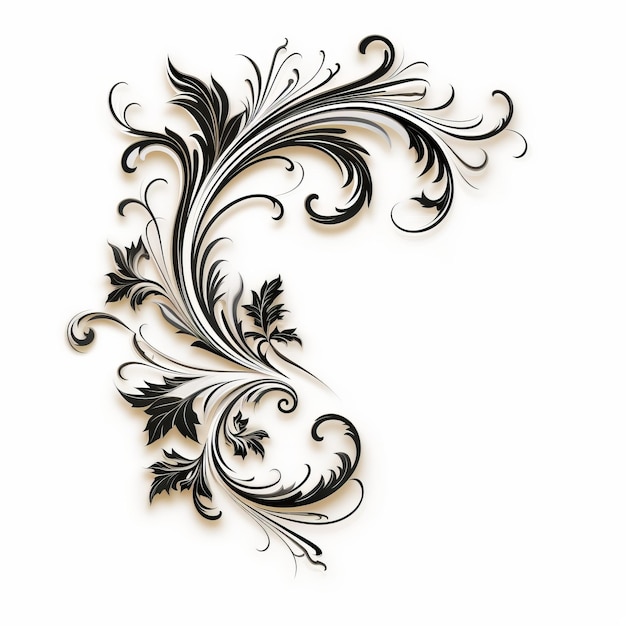 Photo stylized ornate swirls and leaves design on white background