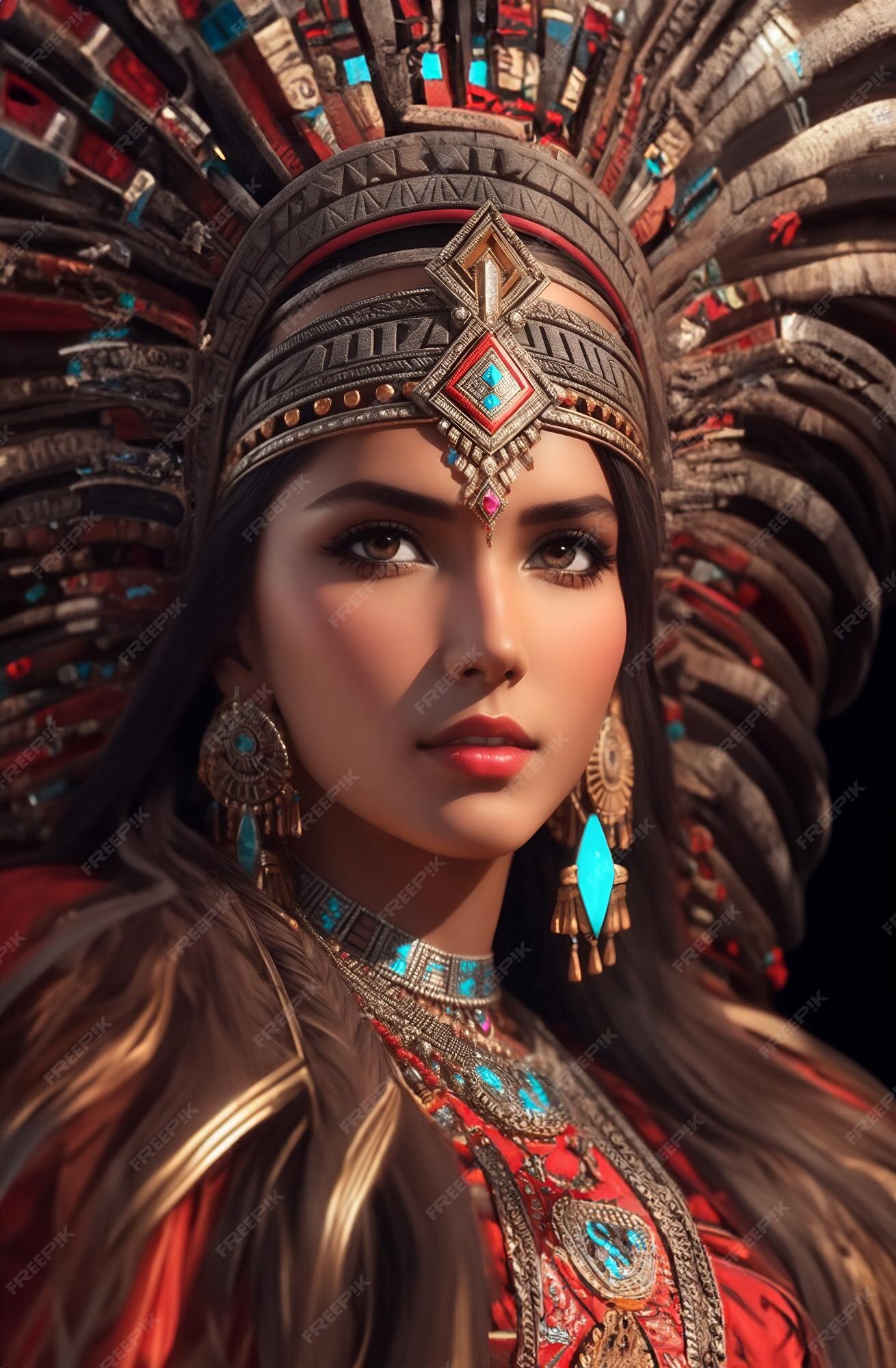 Premium Photo | A stylized portrait of an Aztec goddess