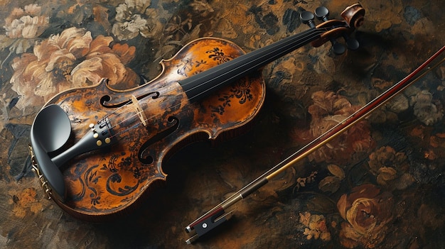 A stylized portrait of a very well crafted Stradivarius violin from the 18th century