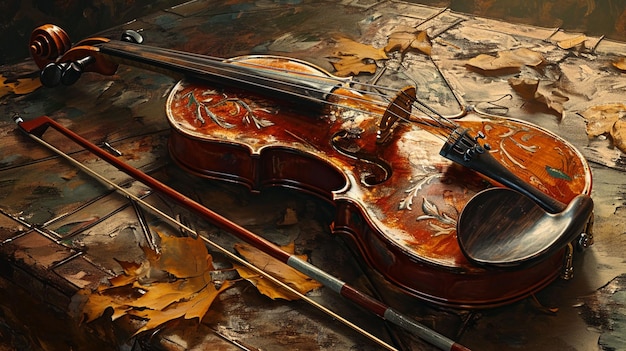 A stylized portrait of a very well crafted Stradivarius violin from the 18th century