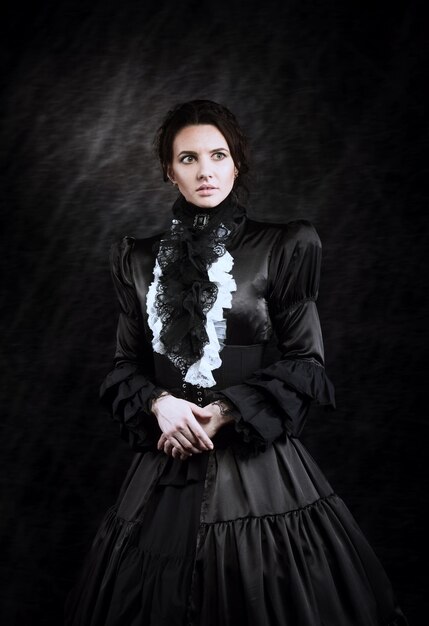 Photo stylized portrait of a victorian lady in black