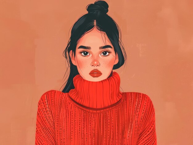 Photo stylized portrait of a woman in a red sweater isolated from the background