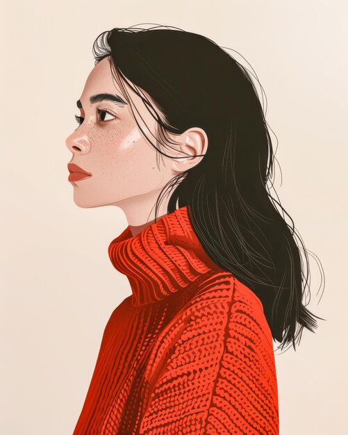 Photo stylized portrait of a woman in a red sweater isolated from the background