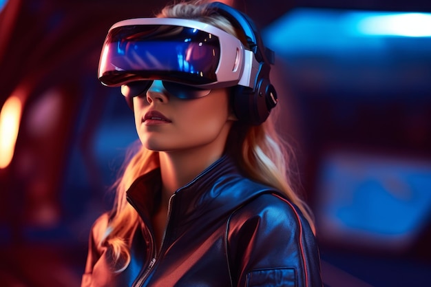 VR 헤드셋을 착용한 여성의 양식화된 초상화