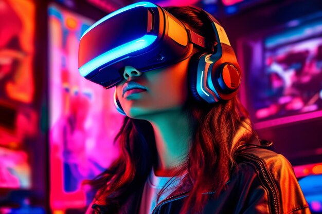 Stylized Portrait of a Woman Wearing a VR Headset