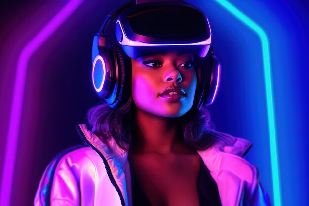 Stylized Portrait of a Woman Wearing a VR Headset