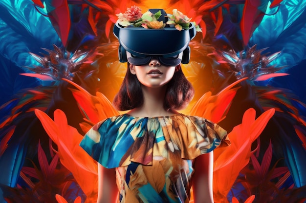 Photo stylized portrait of a woman wearing a vr headset