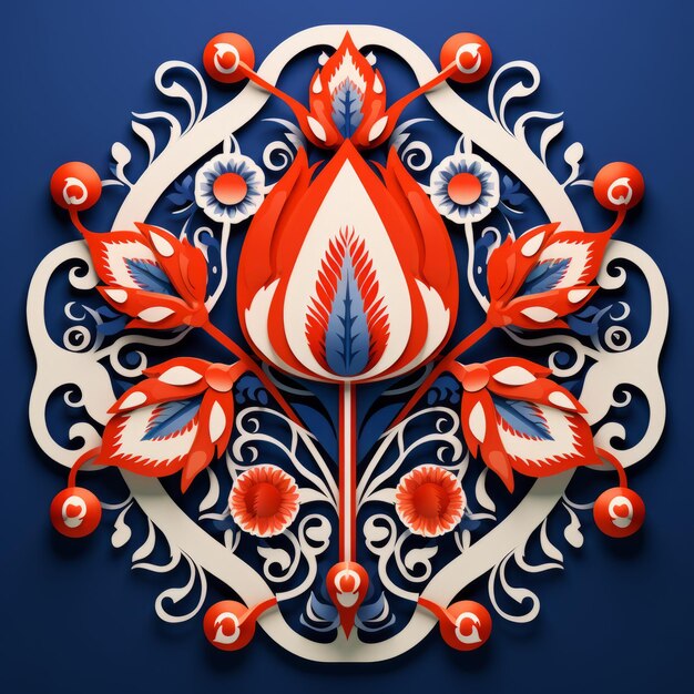 Photo stylized realism ornamental red and blue paper cut art