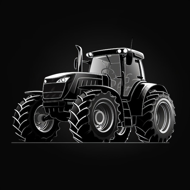 stylized realism powerful black and white tractor with striking facial expression