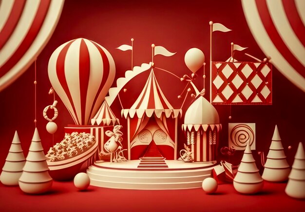 Stylized Red and White Circus and Carnival Theme Illustration