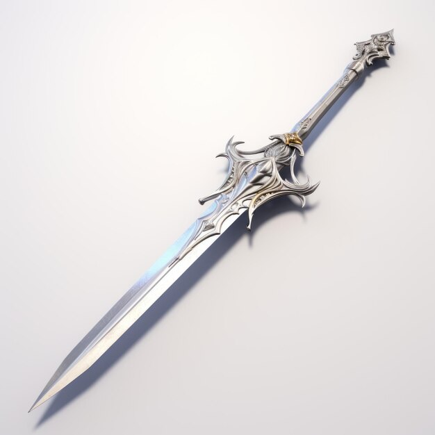 Photo stylized silver sword detailed realism with celestialpunk and dynamic action