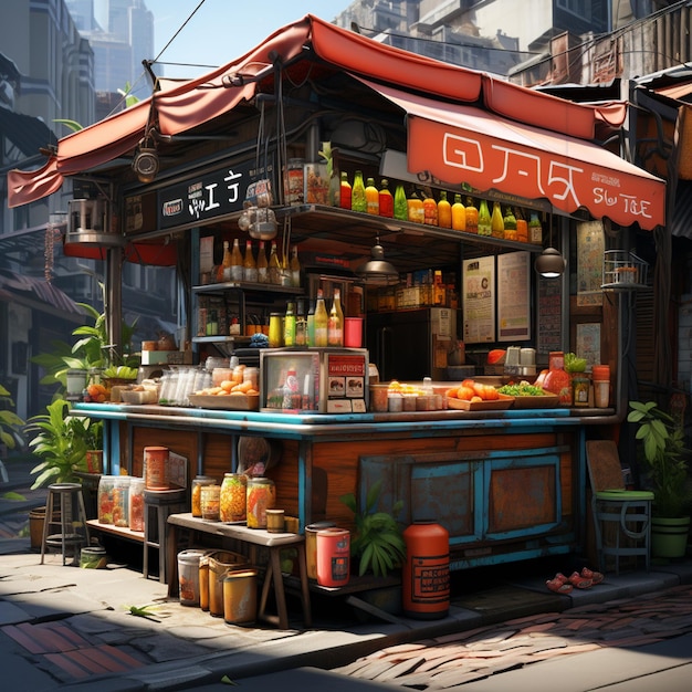 Photo stylized street food stall