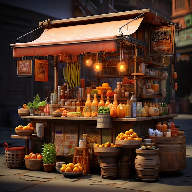 Photo stylized street food stall