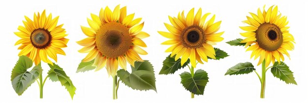 Photo stylized sunflower icon set on white background generative ai