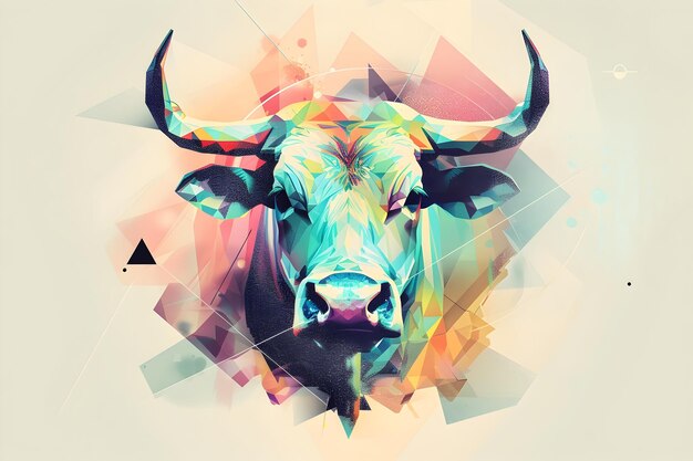 Stylized Taurus Zodiac Candle Label in Geometric Low Poly Design with Symbolic Elements