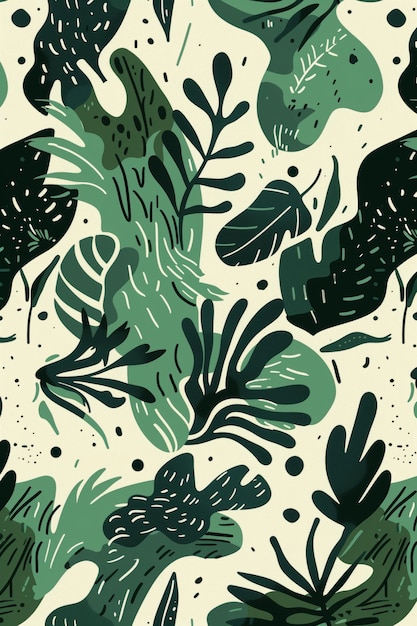 Stylized Tropical Leaves with Dots Art