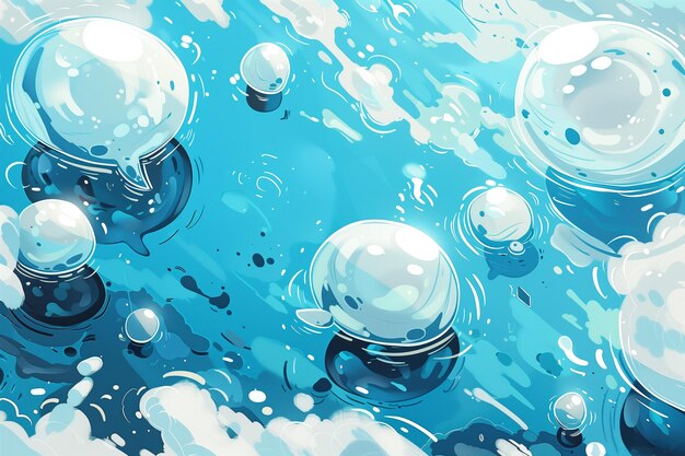 Photo stylized vector artwork of bubbles dancing in an aquatic blue scene invoking lively conversations ai