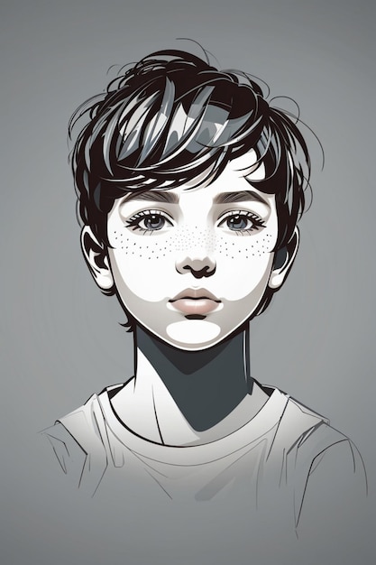 A stylized vector illustration of a boy face her features outlined in a single line