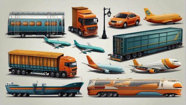 Photo stylized vector illustration of various colorful vehicles