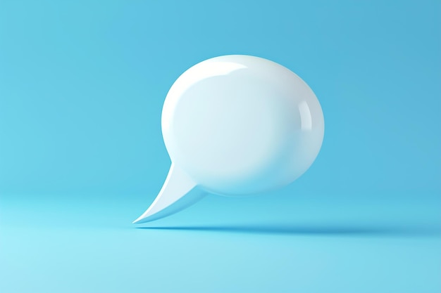 Стилизованный белый 3D-речевой пузырь на безмятежном синем фоне, идеально подходящий для диалогов, приложений для обмена сообщениями, элементов коммуникационного дизайна, социальных сетей. Копирование пространства для текста. Генеративный искусственный интеллект.