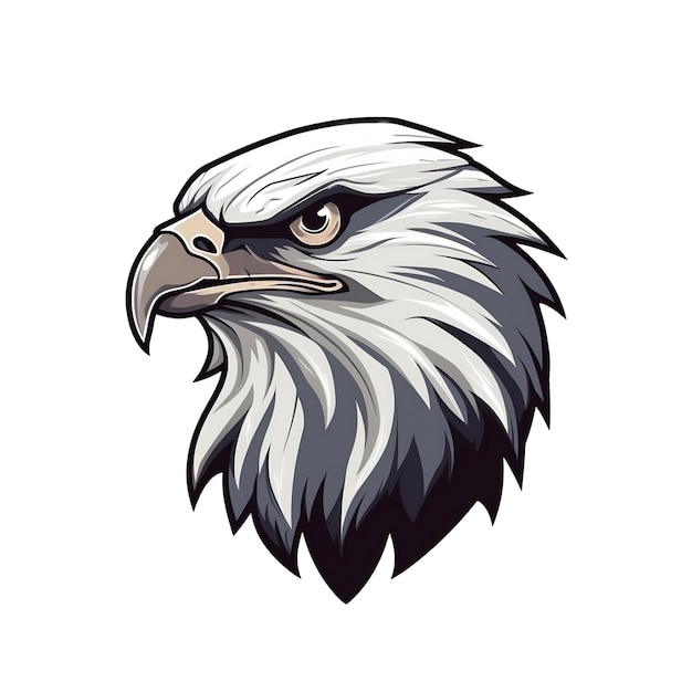 スタイリズド・ホワイト・アメリカン・ノース・ボールド・イーグル・ヘッド・タトゥー・デザイン・ロゴ 獲物の鳥 白に隔離された