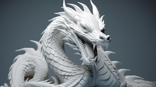 Stylized white dragon captured in a dynamic moment Mythical creature fantasy power legendary magical Generated by AI