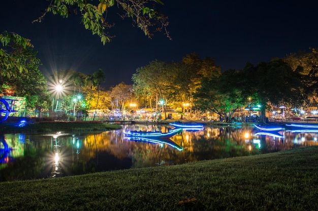 Suan Luang Rama 9 Park and Botanical Garden is the largest in Bangkok at night