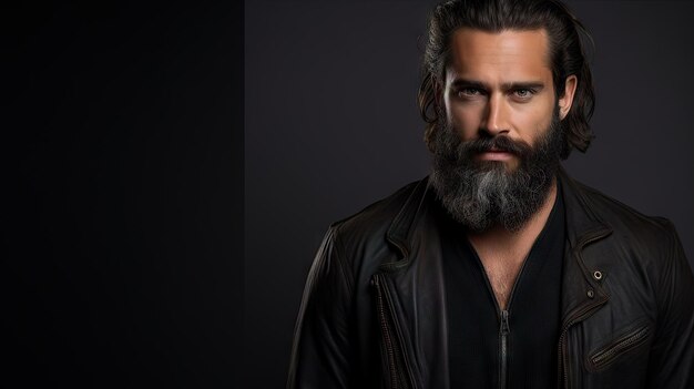 Обходительная и стильная мужская модель с пышной бородой и волосами