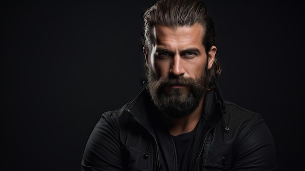 Suave and Stylish Masculine Model with Lush Beard and Hair