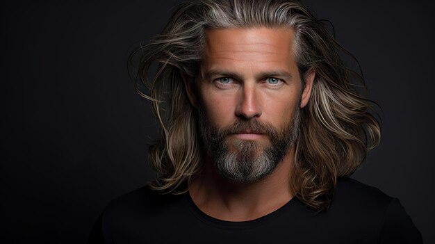 Foto uomo di mezza età soave ed elegante con barba e capelli rigogliosi