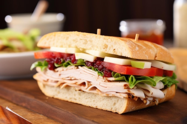 Photo a sub sandwich filled with turkey and cranberry