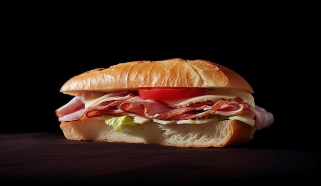 A sub that contains provolone salami and bacon