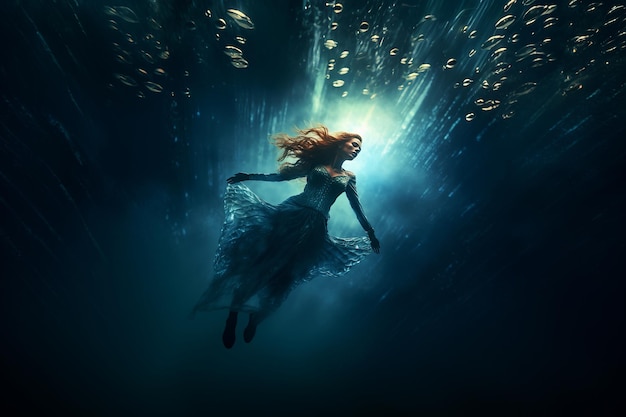 Photo subaquatic suspense the terrifying leap of the fishtailed cinematic mermaid