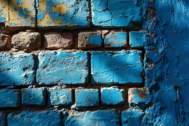 Subdued Tones Gentle Decay in a Blue Brick Wall