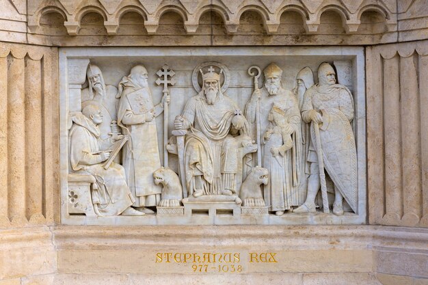 Subject sculptural composition in the basrelief technique St Stephen Monument at Matthias Church